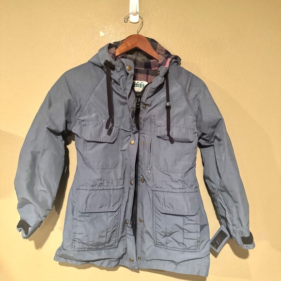 Vintage REI Flannel Lined Full Zip Rain Jacket Blue Size XS - Picture 2 of 8